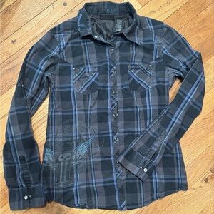 Harley-Davidson Black and Blue Plaid Button Down Shirt